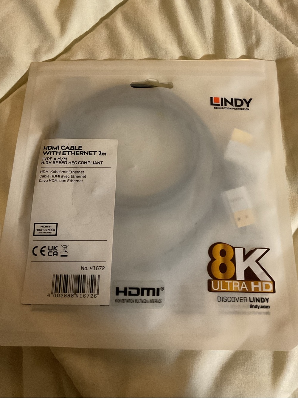 LINDY 8K Ultra HD HDMI Cable (White)